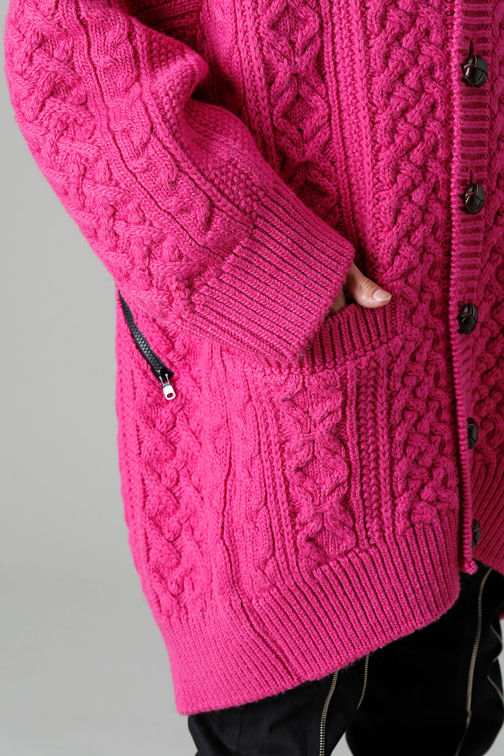 double zip balloon shaped aran pattern cardigan Pink