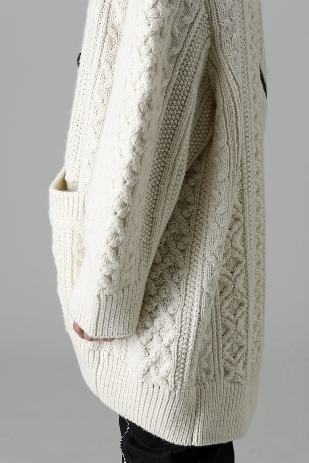 double zip balloon shaped aran pattern cardigan White