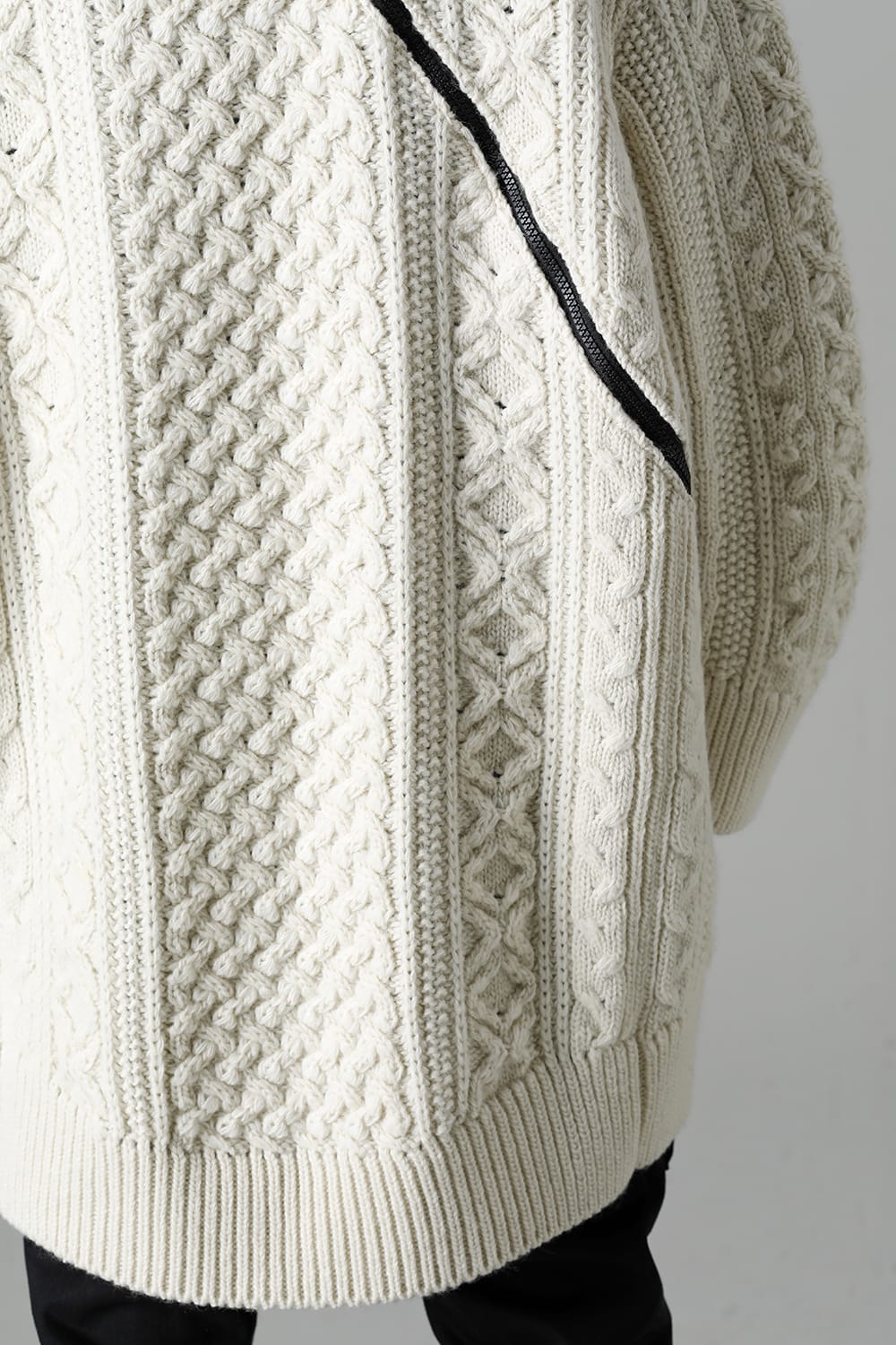 double zip balloon shaped aran pattern cardigan White