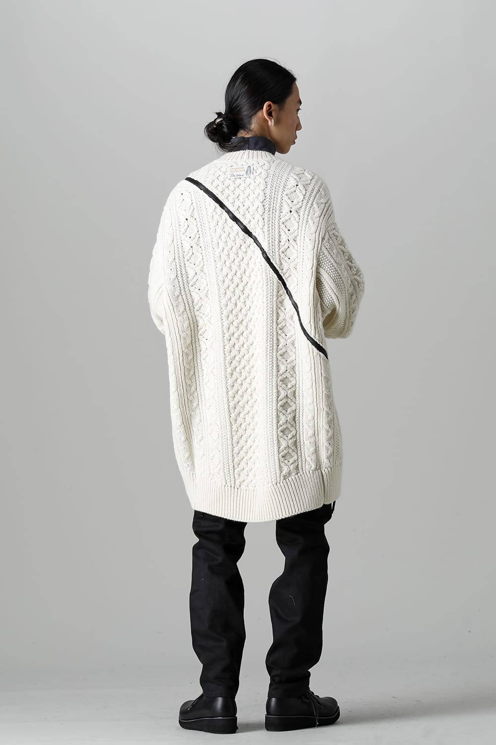 double zip balloon shaped aran pattern cardigan White