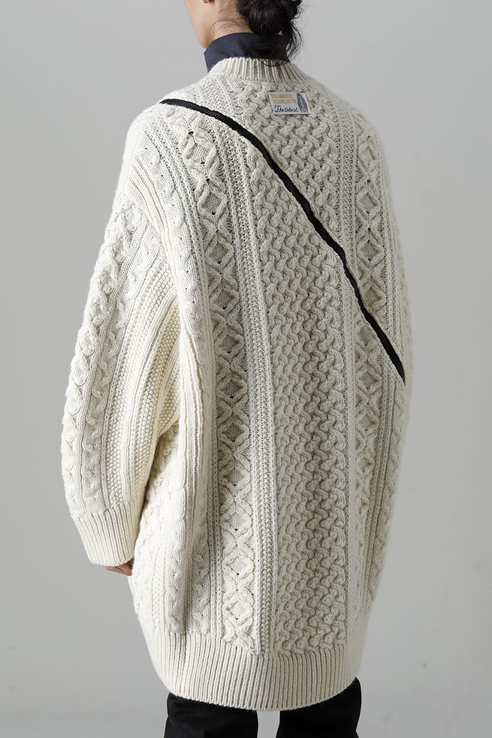 double zip balloon shaped aran pattern cardigan White