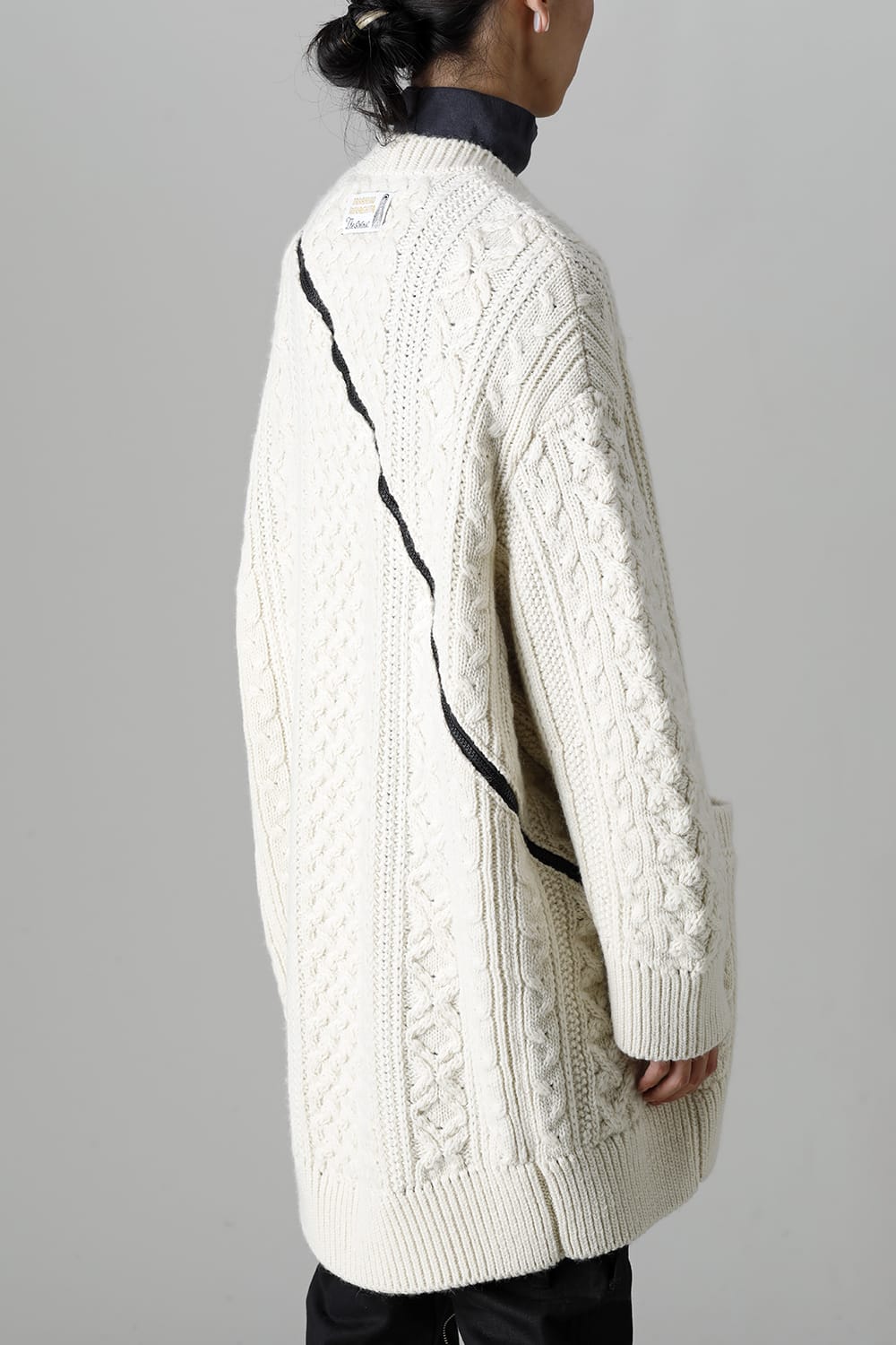 double zip balloon shaped aran pattern cardigan White