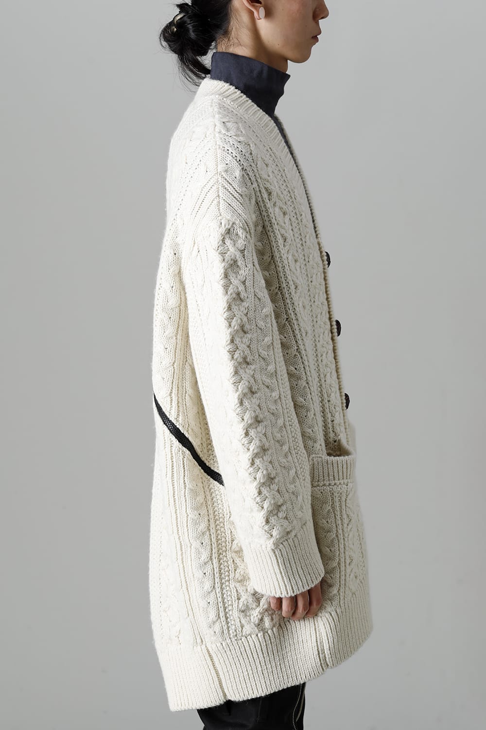 double zip balloon shaped aran pattern cardigan White