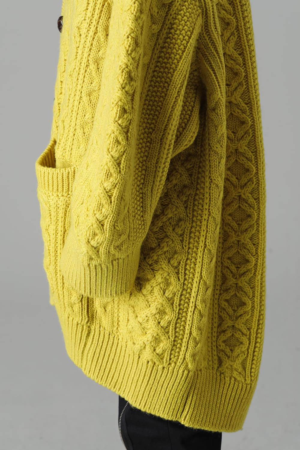 double zip balloon shaped aran pattern cardigan Yellow