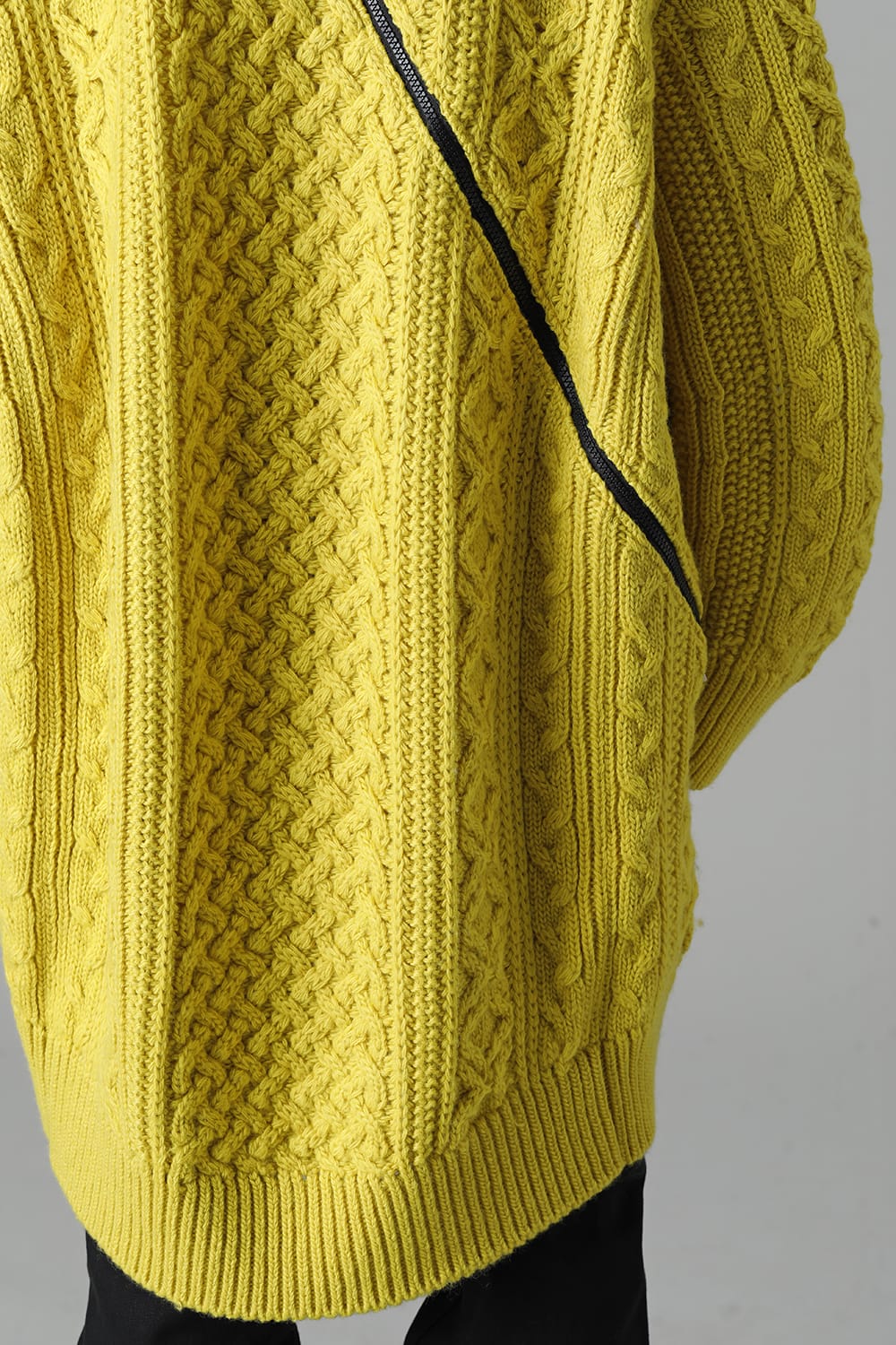 double zip balloon shaped aran pattern cardigan Yellow