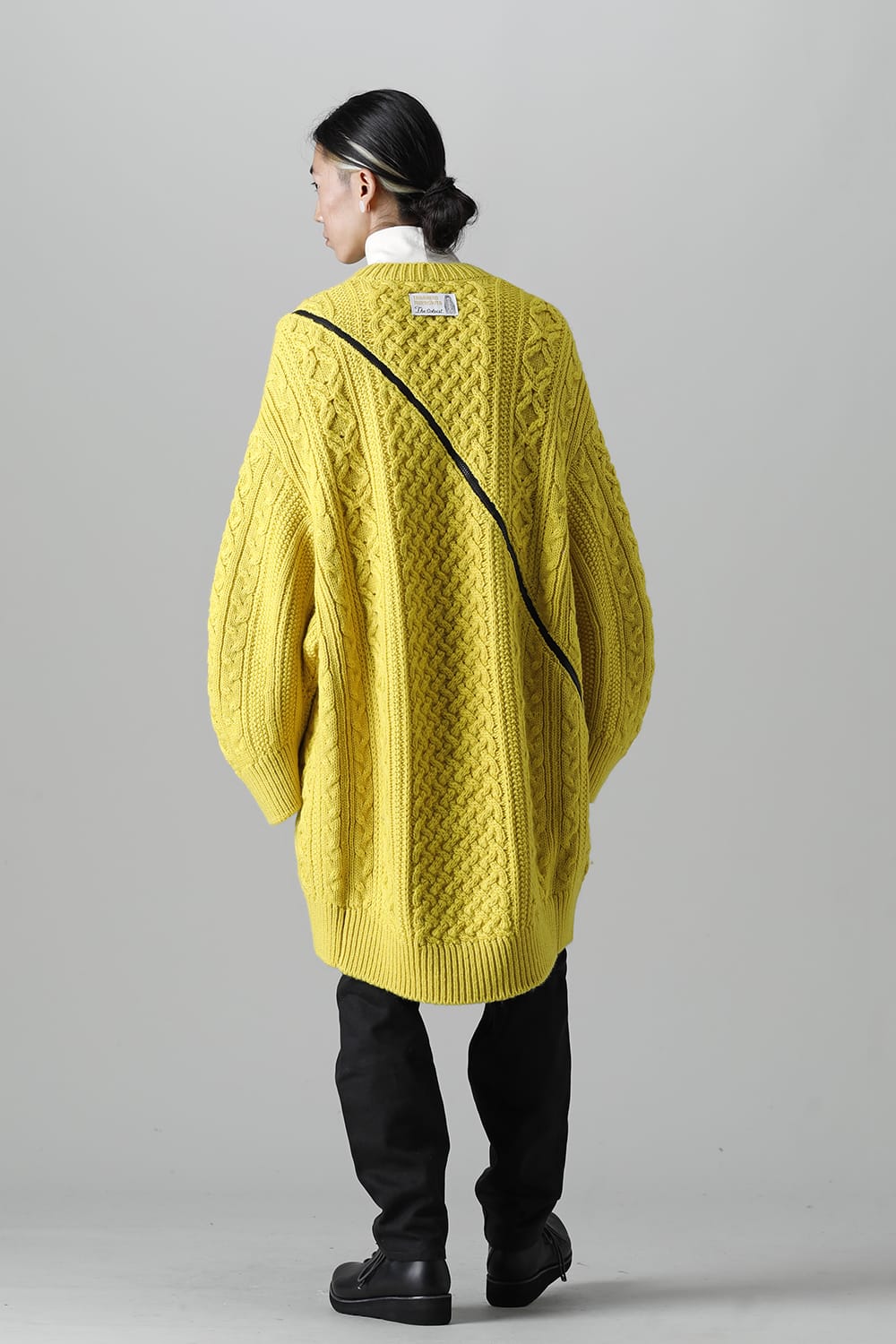 double zip balloon shaped aran pattern cardigan Yellow