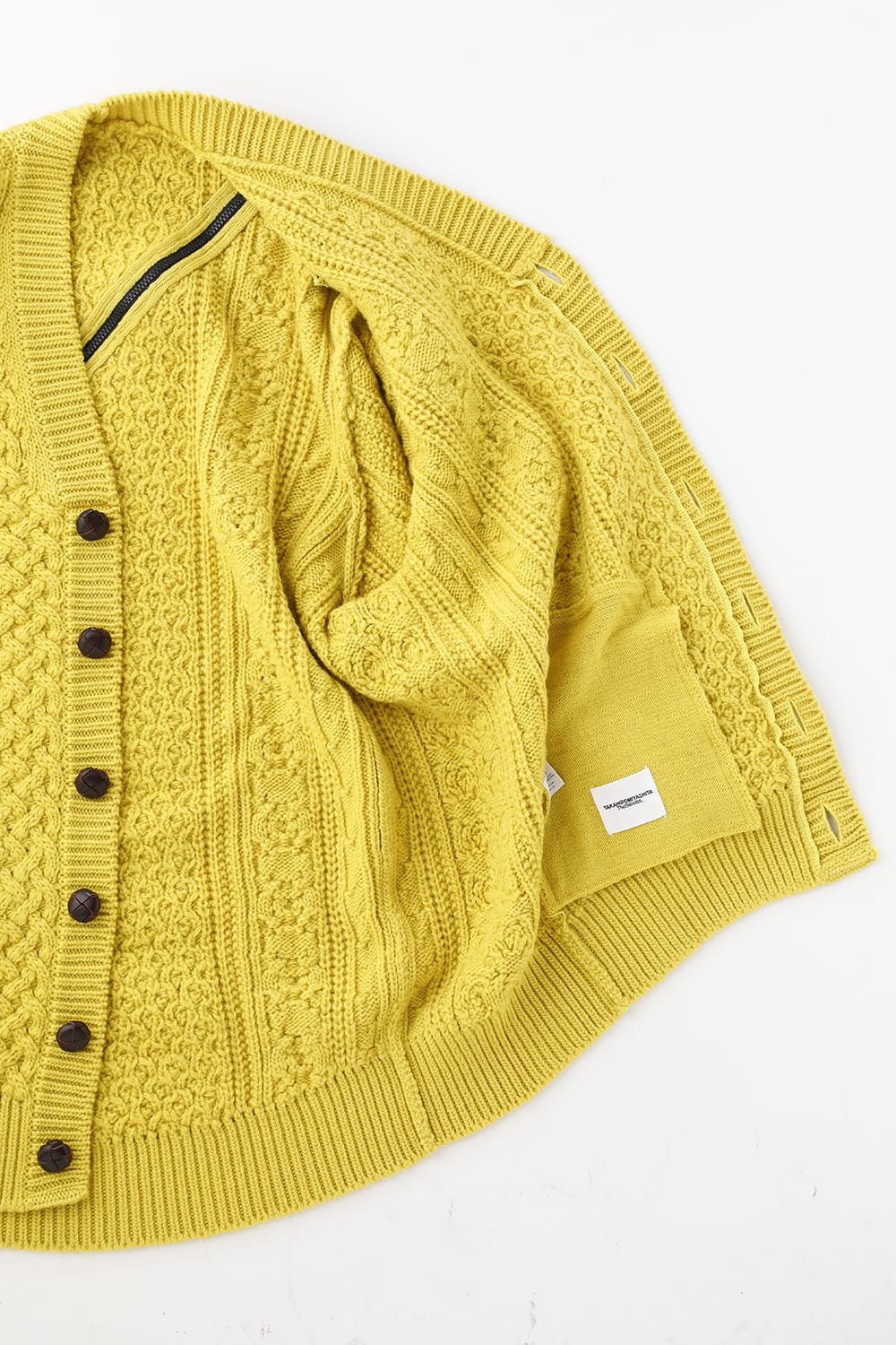 double zip balloon shaped aran pattern cardigan Yellow