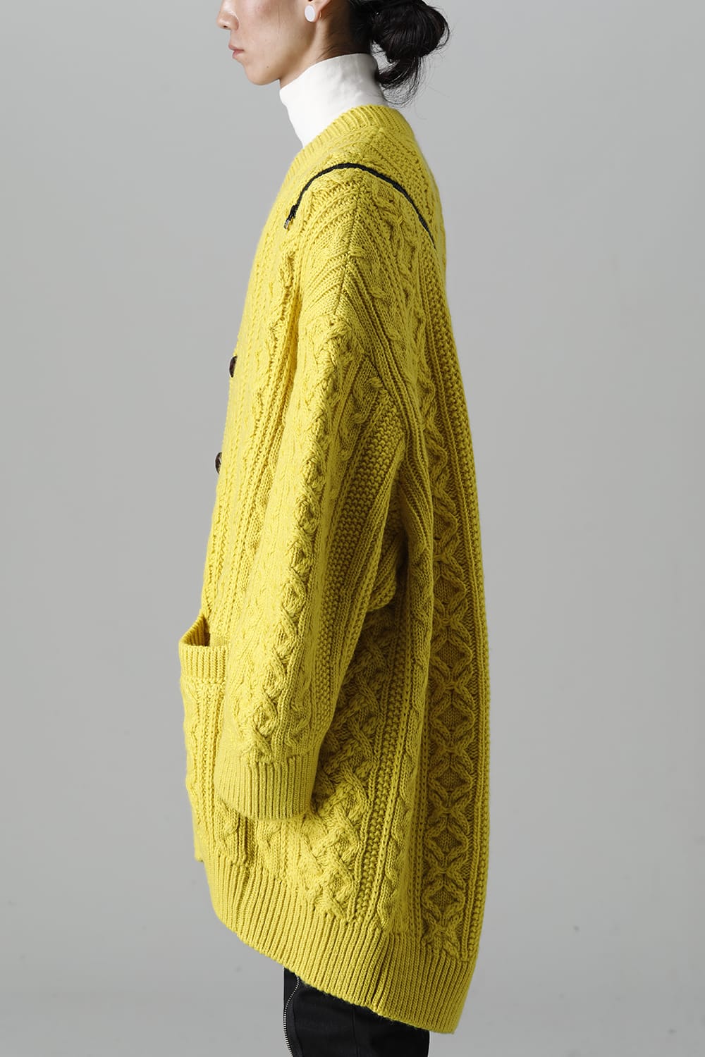 double zip balloon shaped aran pattern cardigan Yellow