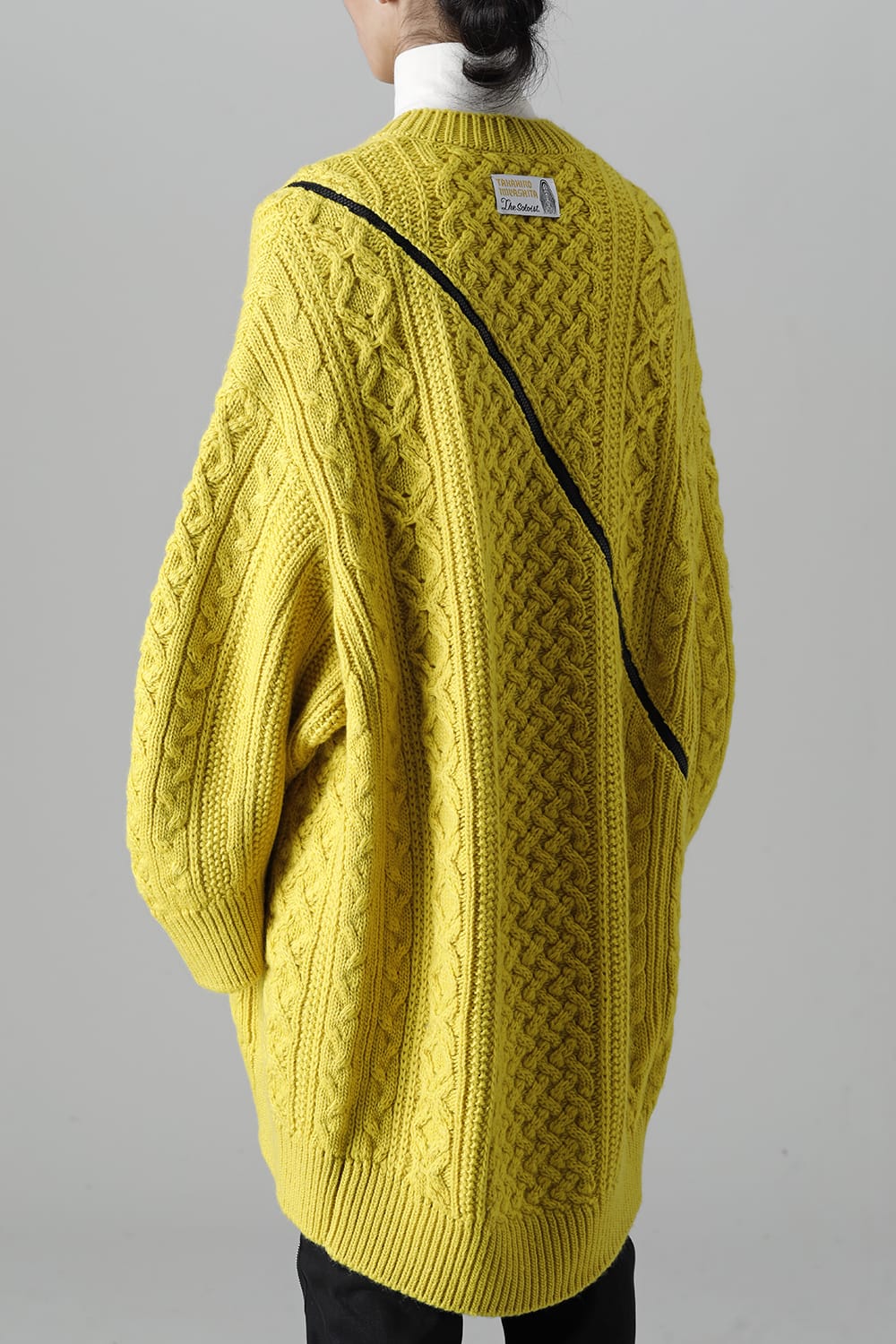 double zip balloon shaped aran pattern cardigan Yellow