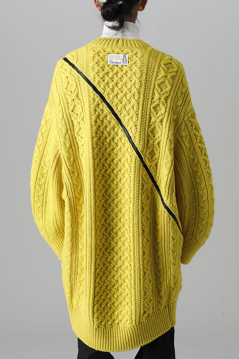 double zip balloon shaped aran pattern cardigan Yellow