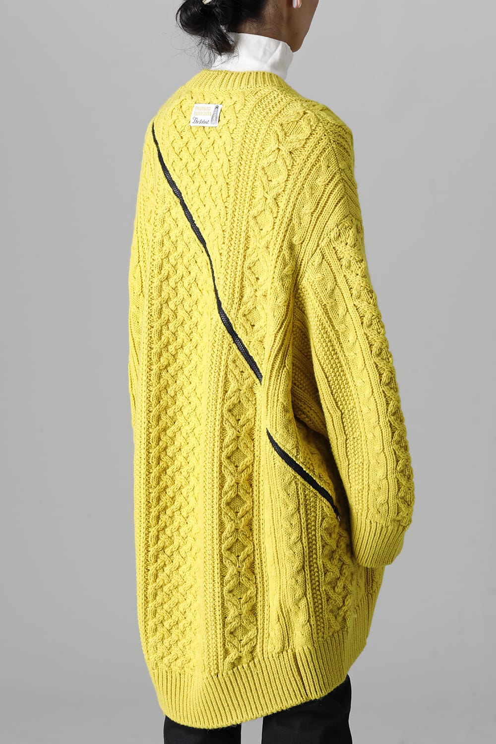 double zip balloon shaped aran pattern cardigan Yellow