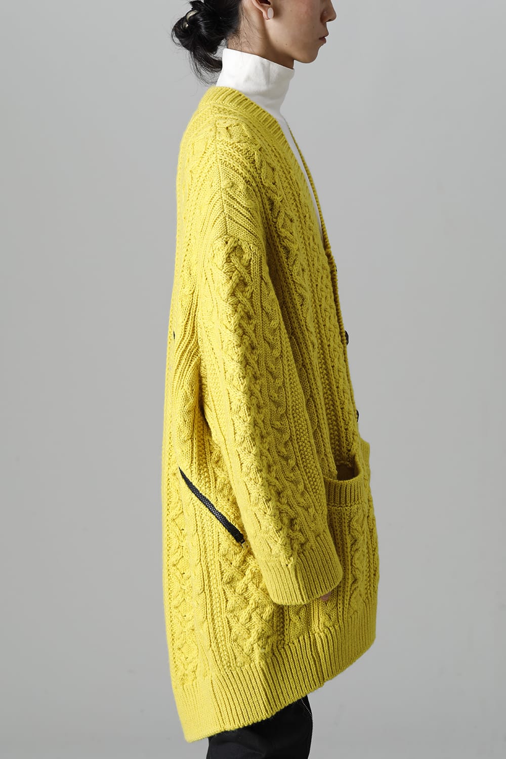double zip balloon shaped aran pattern cardigan Yellow