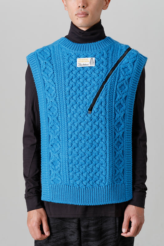reverse double zip aran pattern vest L.Blue