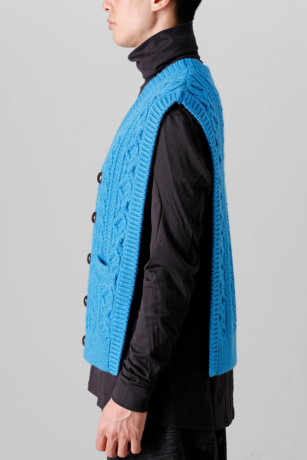 reverse double zip aran pattern vest L.Blue