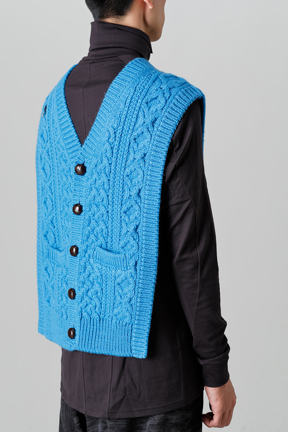 reverse double zip aran pattern vest L.Blue