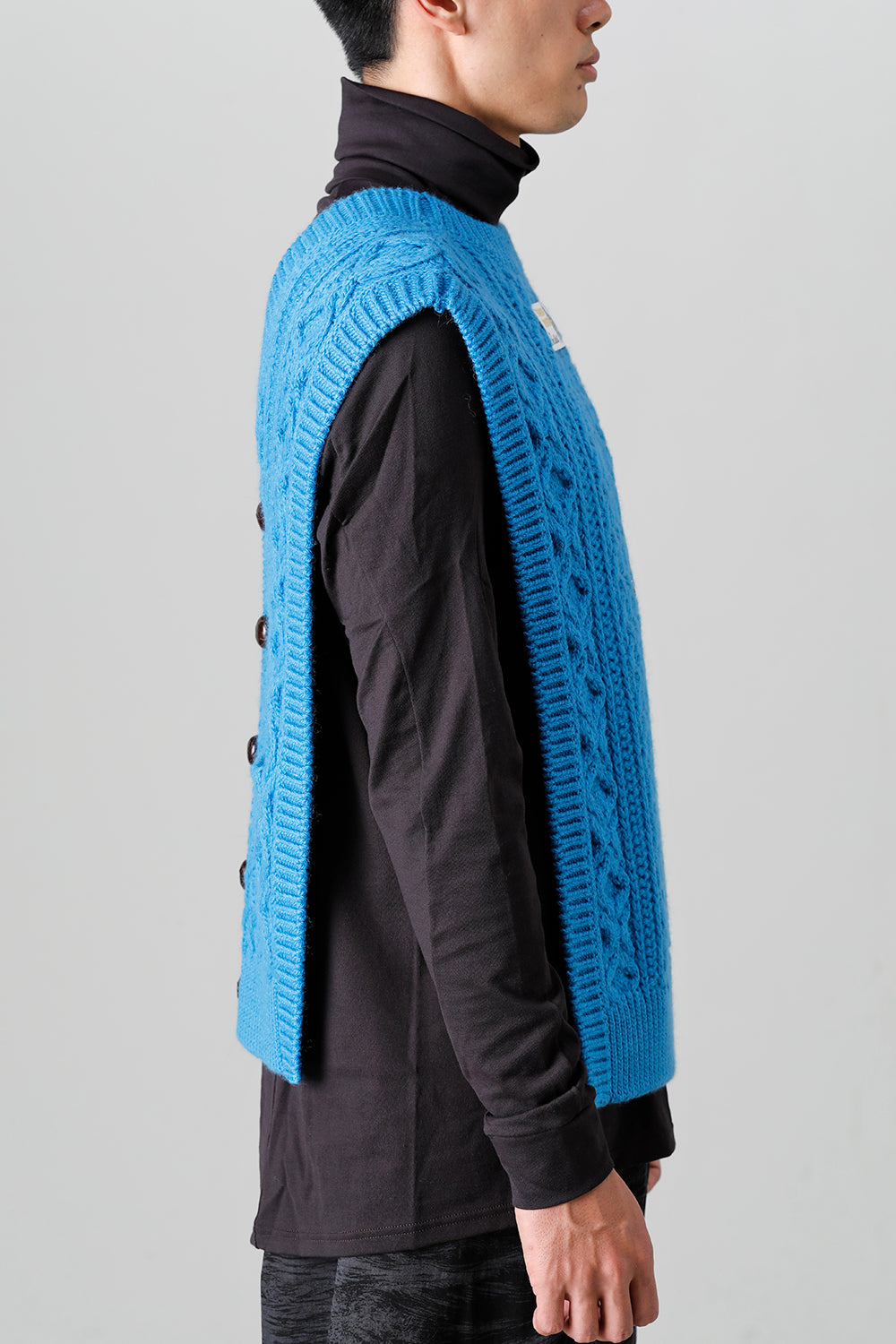 reverse double zip aran pattern vest L.Blue