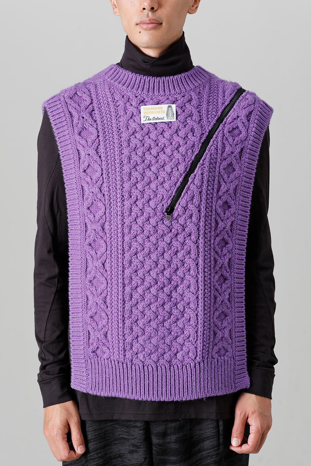reverse double zip aran pattern vest Purple