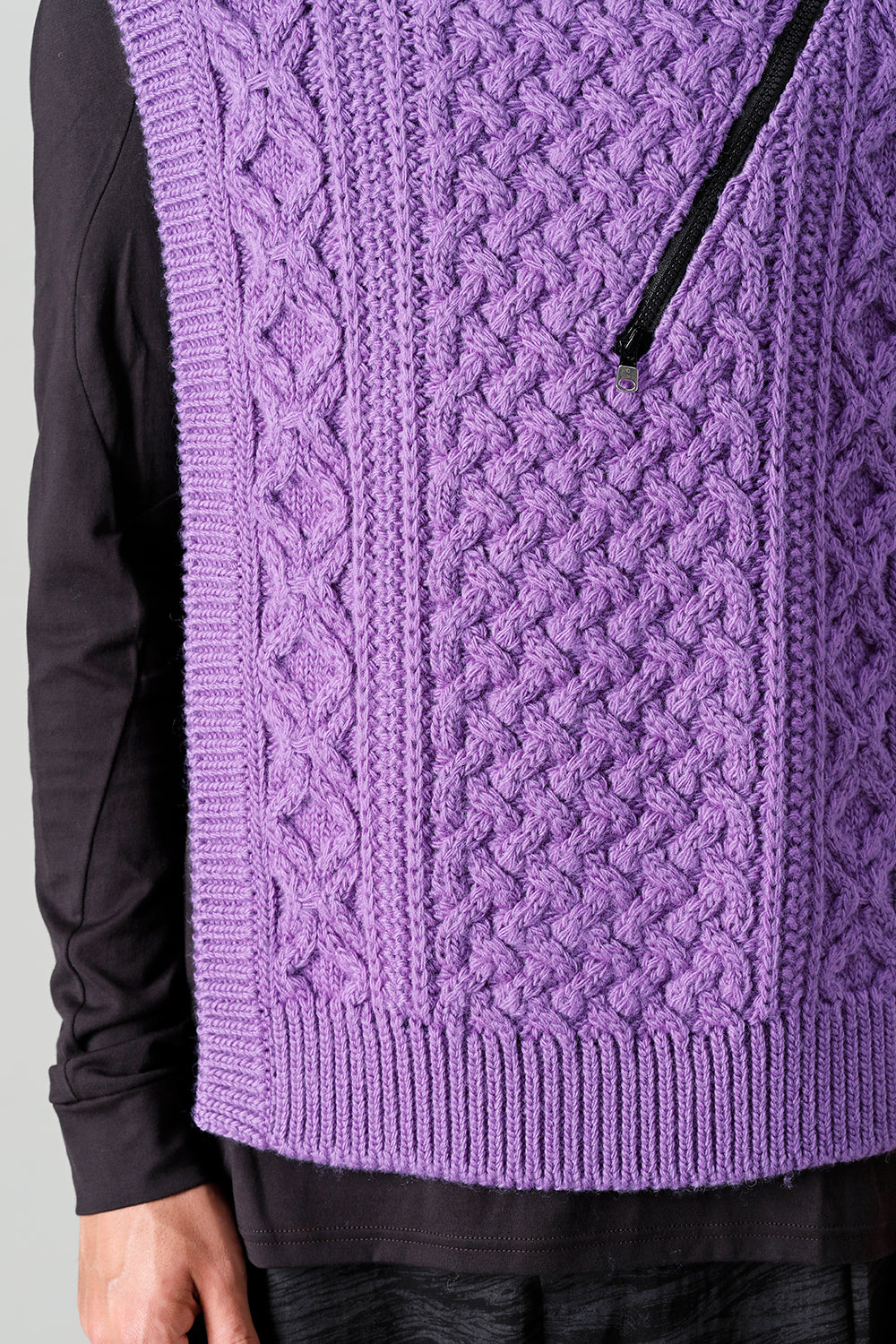 reverse double zip aran pattern vest Purple