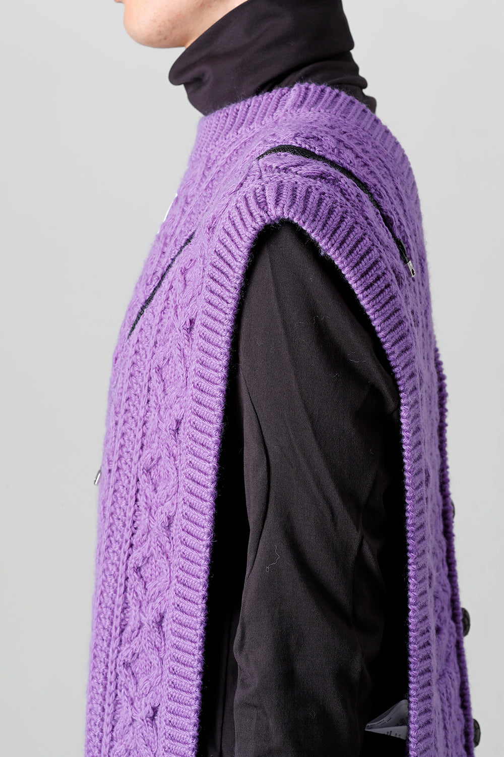 reverse double zip aran pattern vest Purple