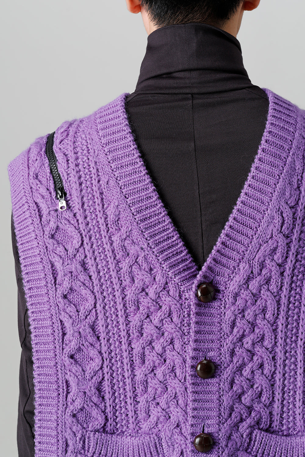 reverse double zip aran pattern vest Purple