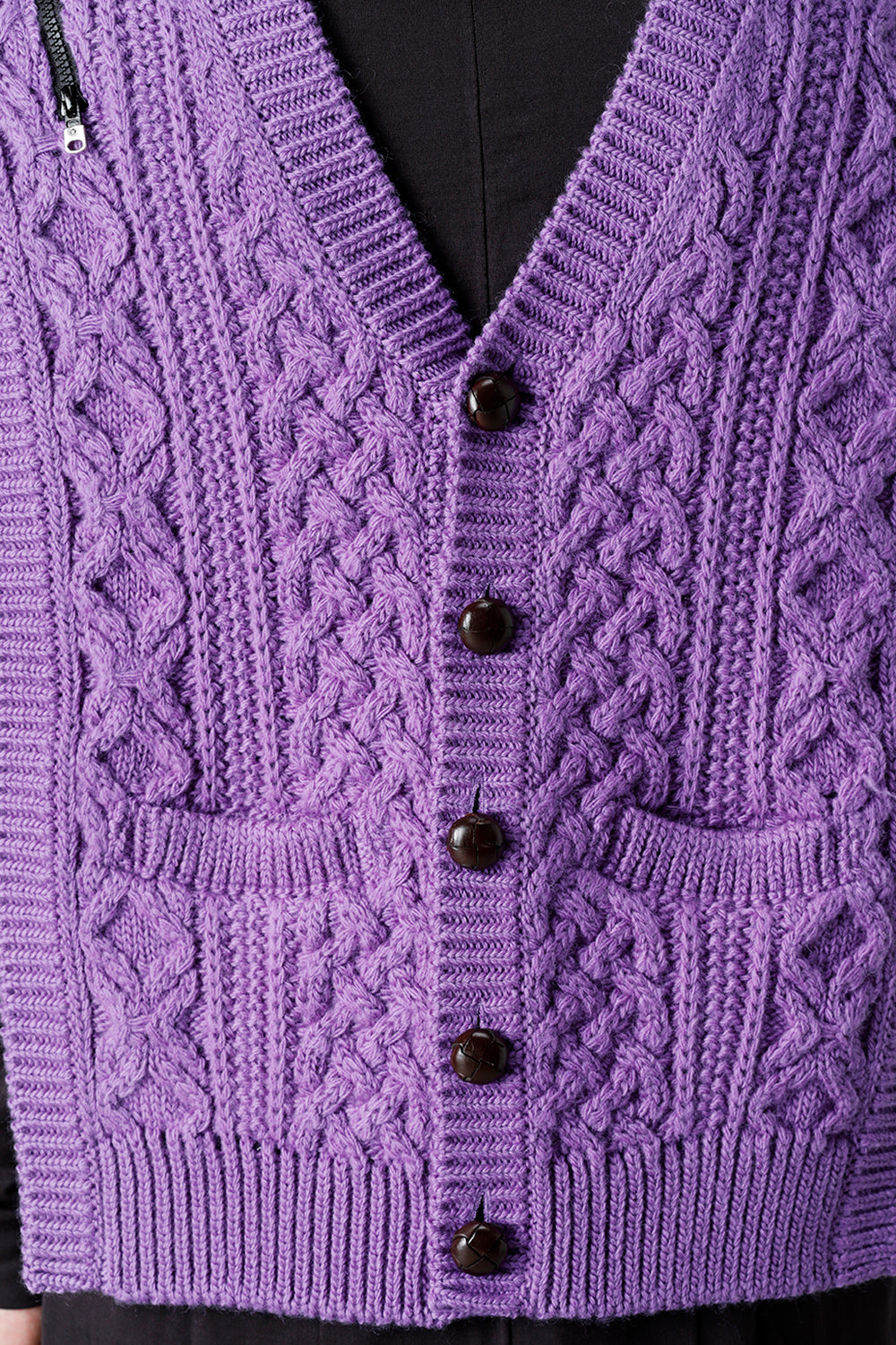reverse double zip aran pattern vest Purple