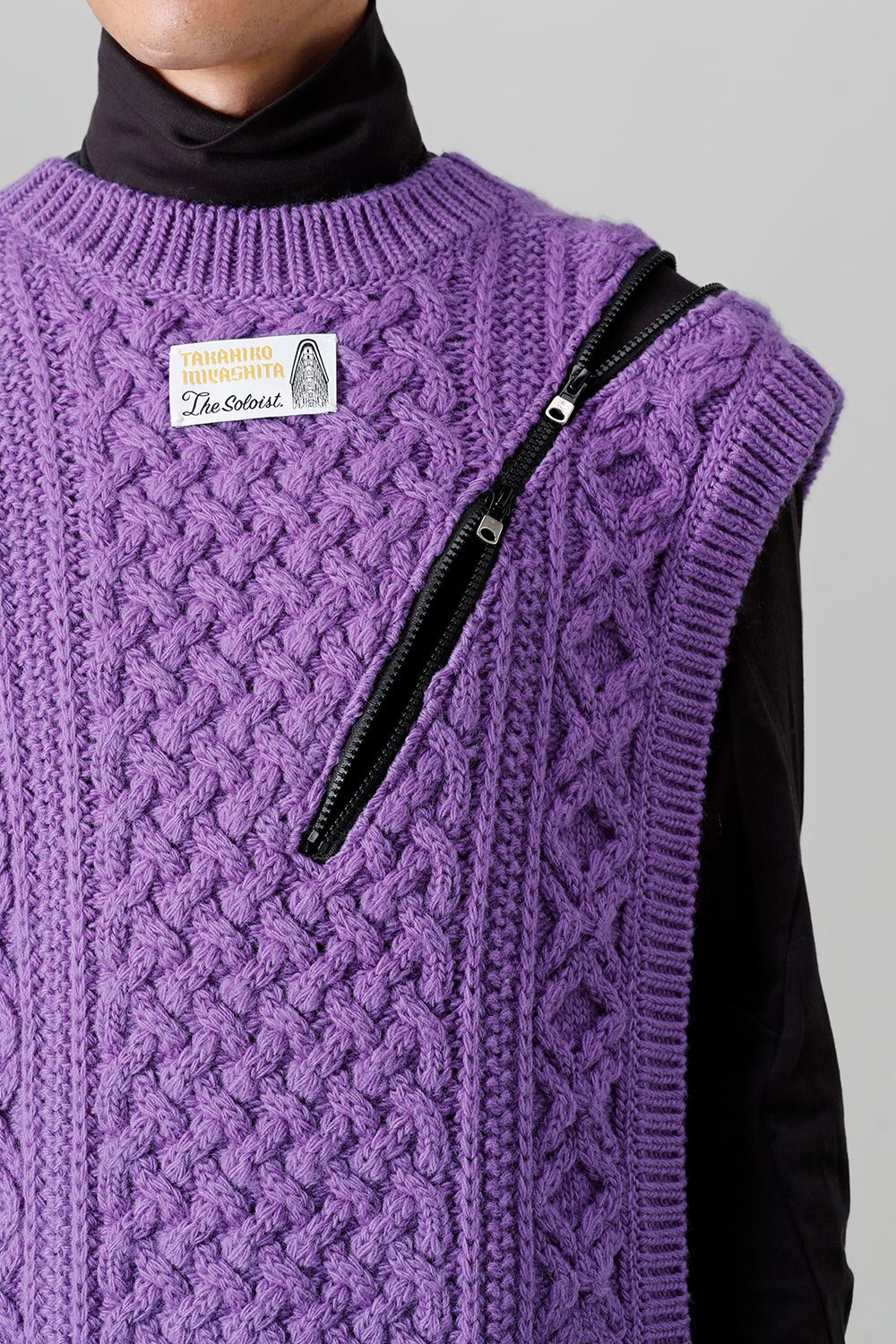 reverse double zip aran pattern vest Purple