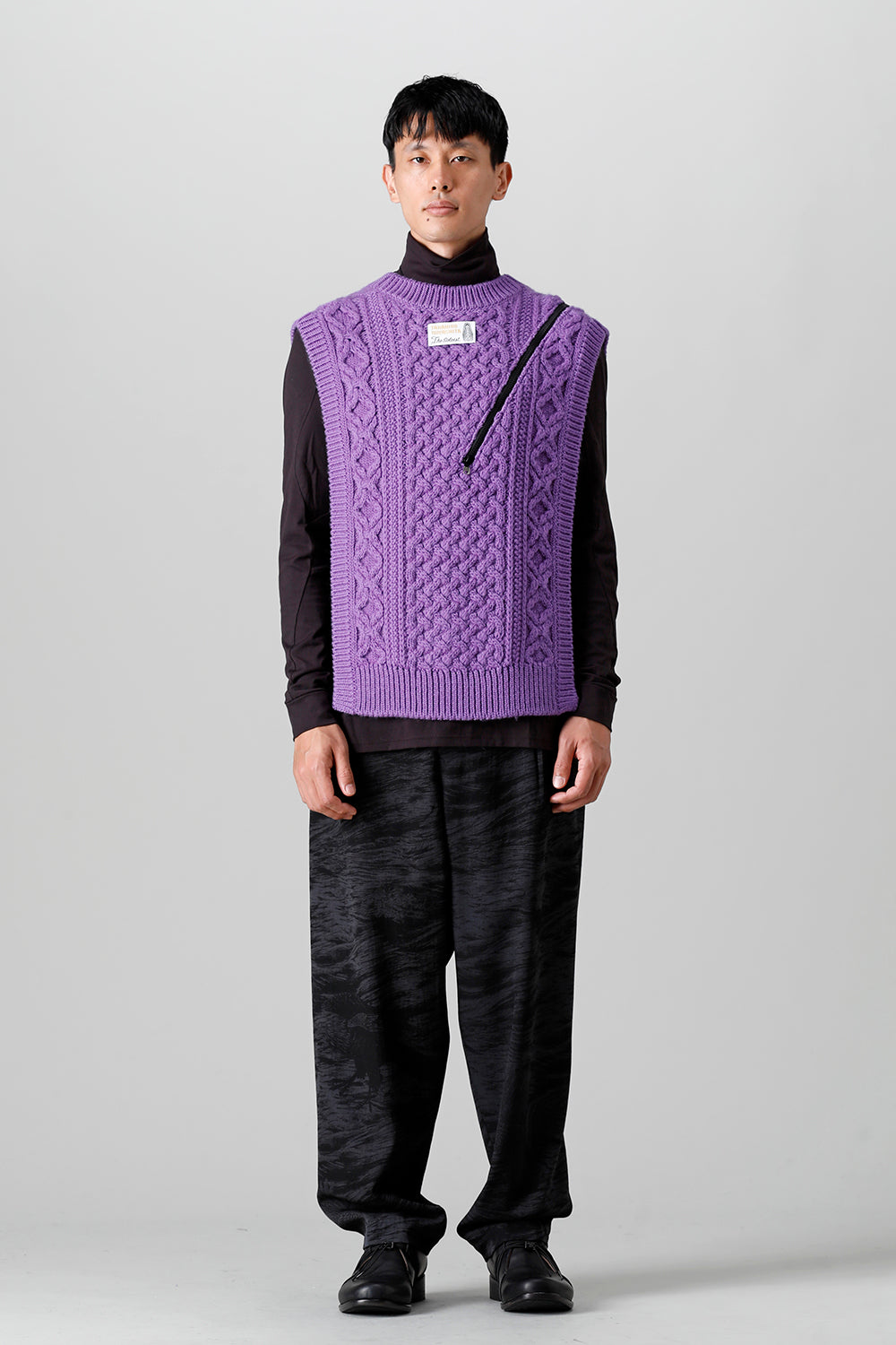 reverse double zip aran pattern vest Purple