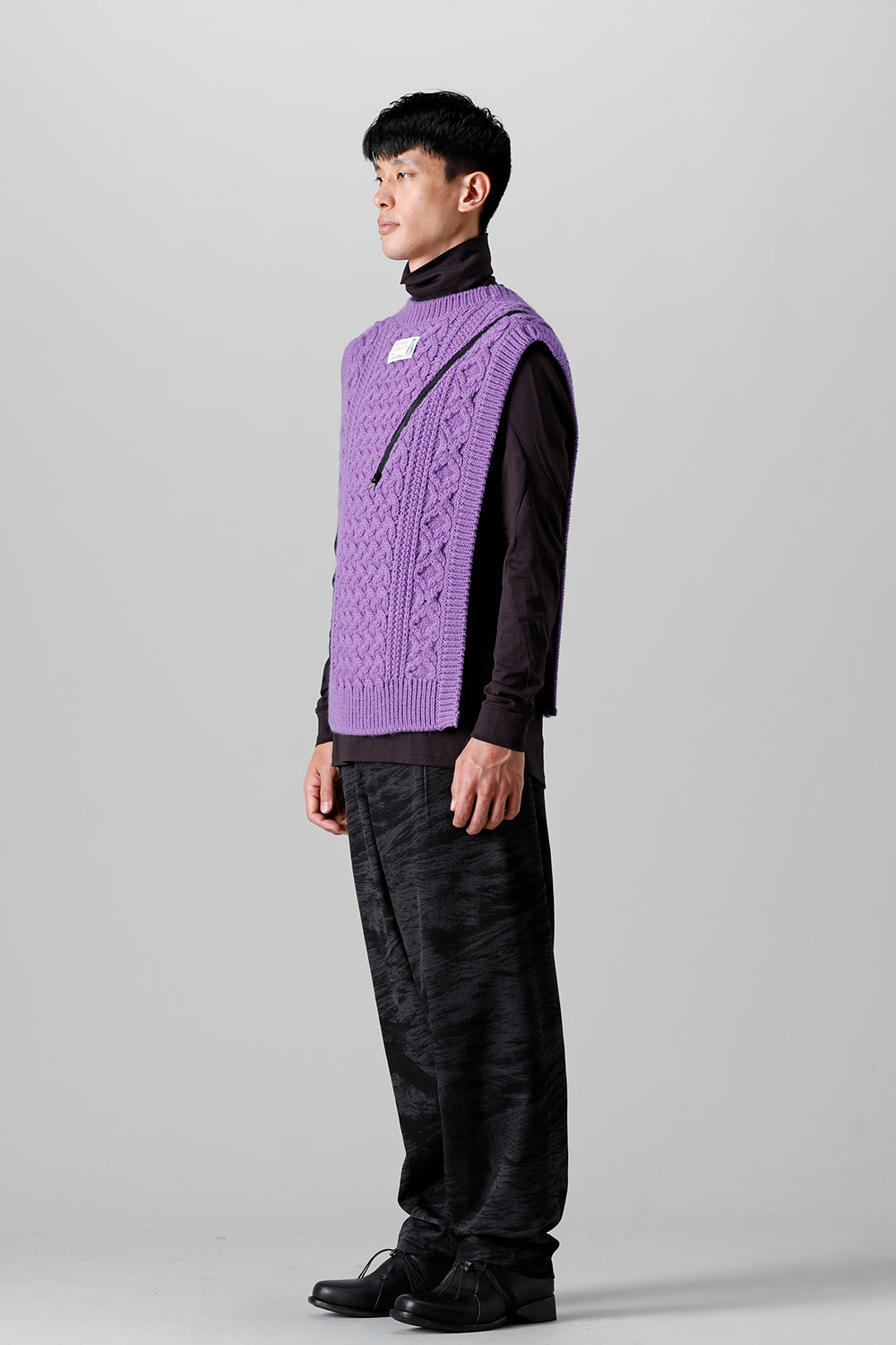 reverse double zip aran pattern vest Purple