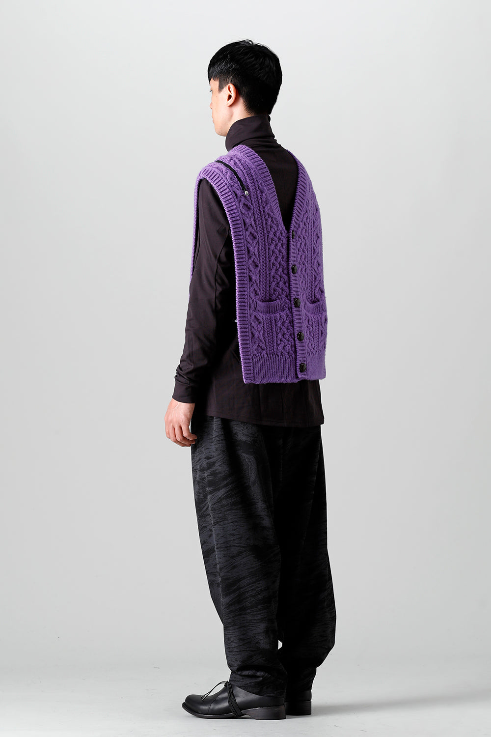 reverse double zip aran pattern vest Purple