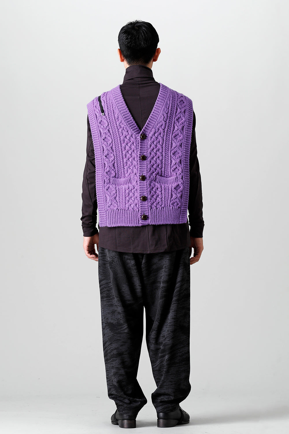 reverse double zip aran pattern vest Purple