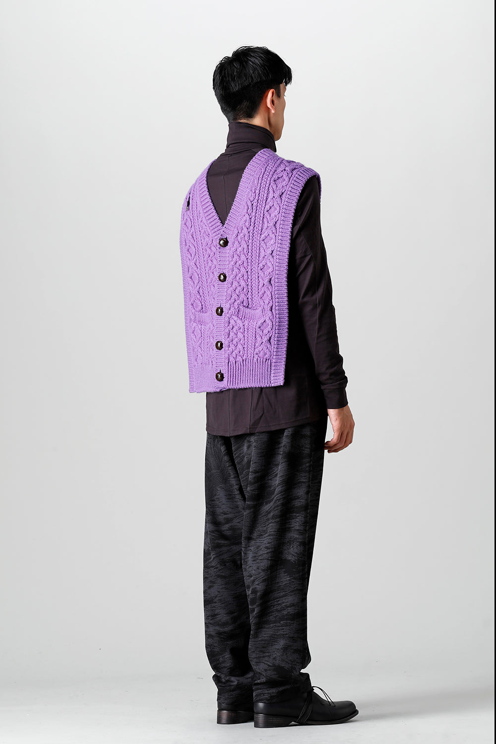 reverse double zip aran pattern vest Purple