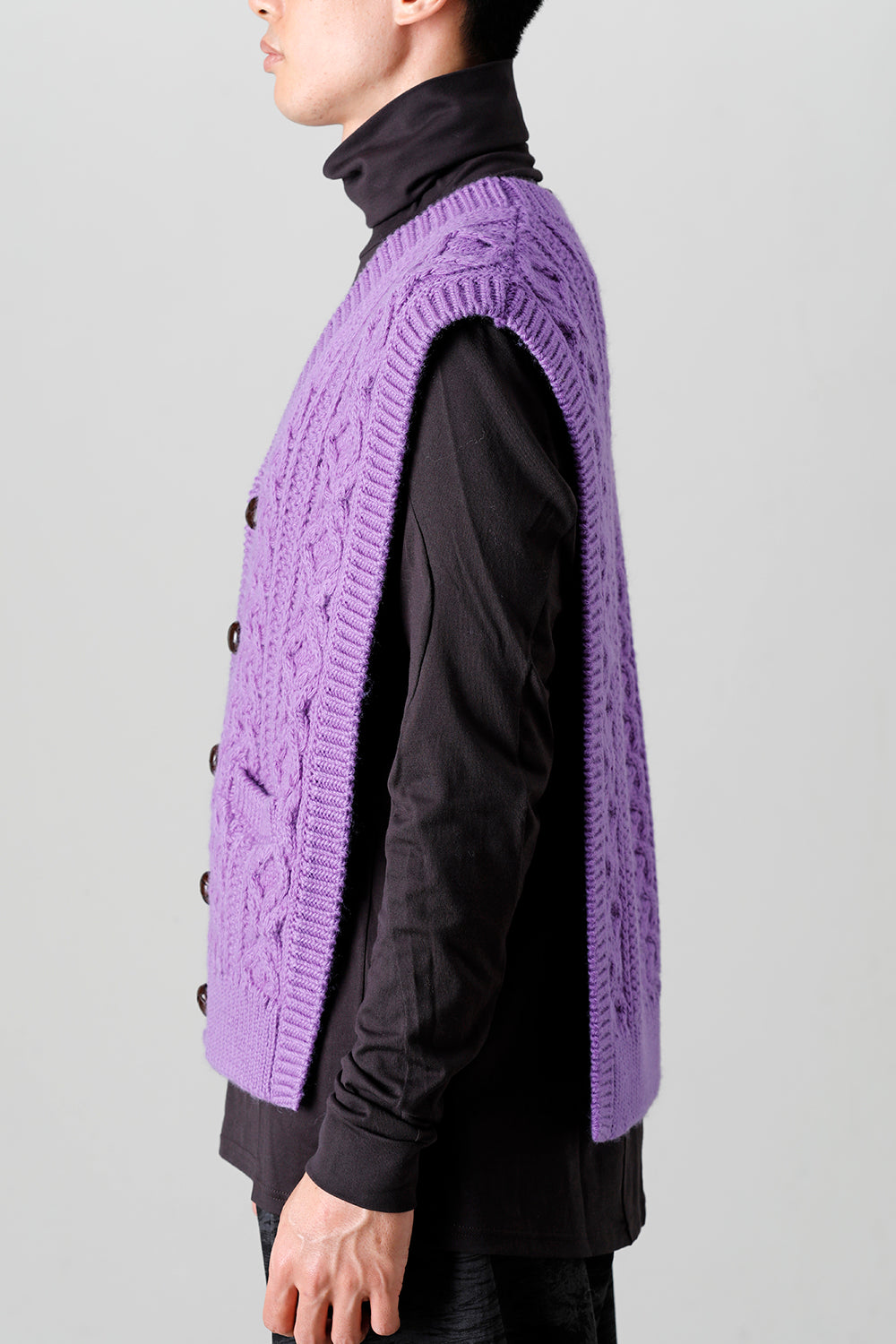 reverse double zip aran pattern vest Purple