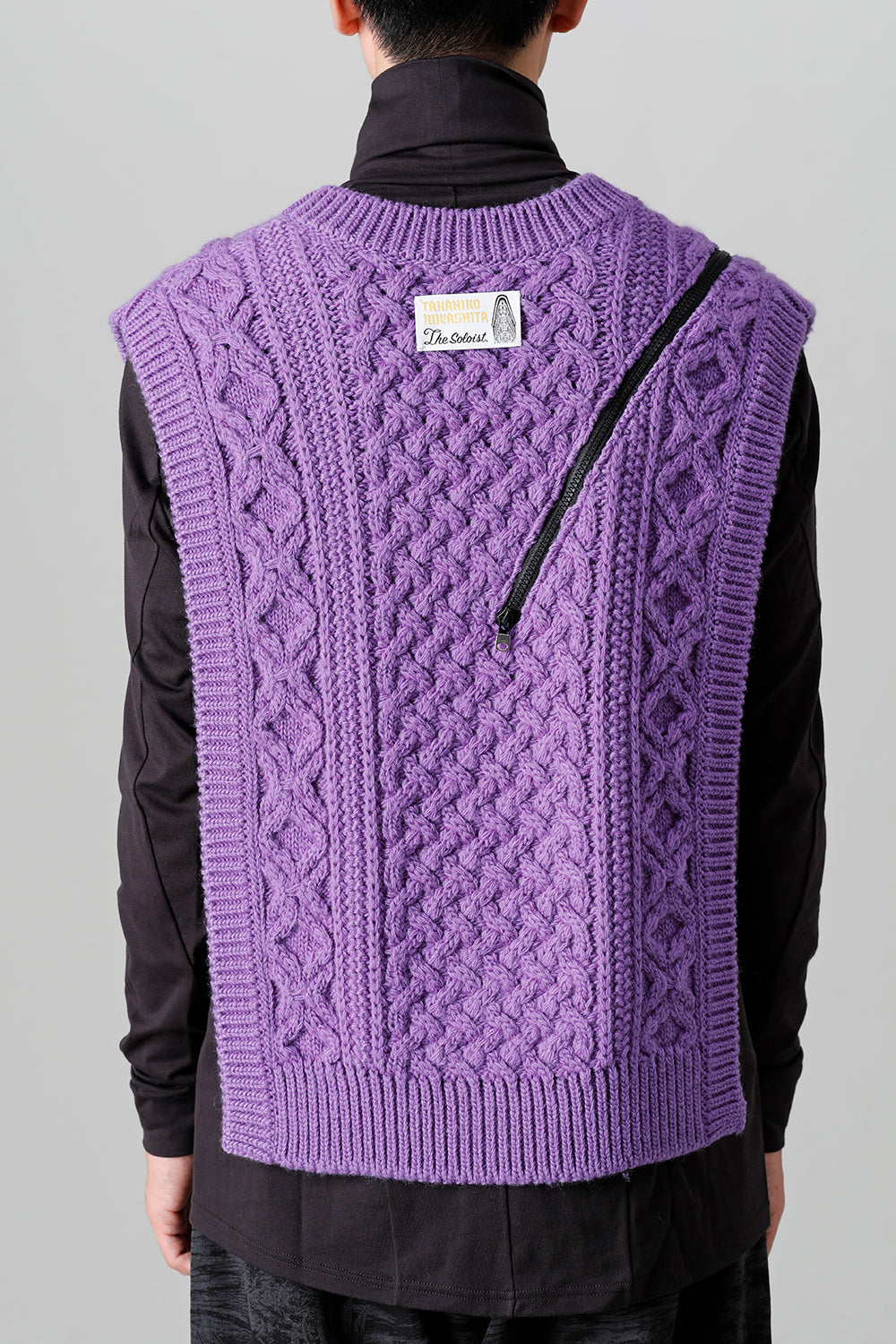 reverse double zip aran pattern vest Purple