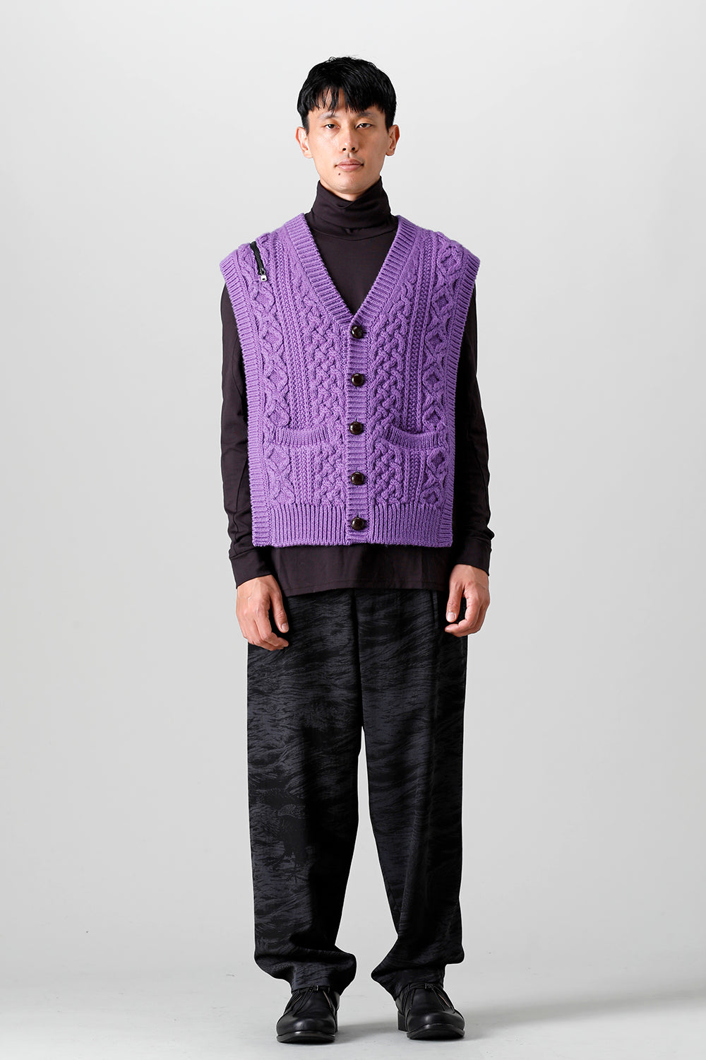 reverse double zip aran pattern vest Purple