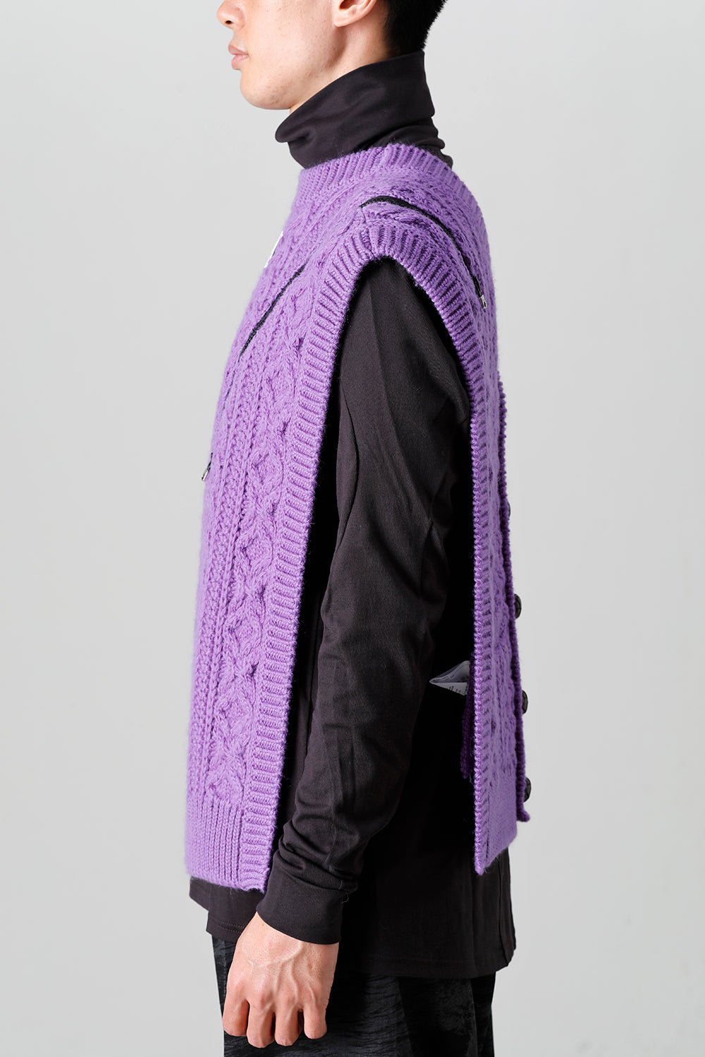 reverse double zip aran pattern vest Purple