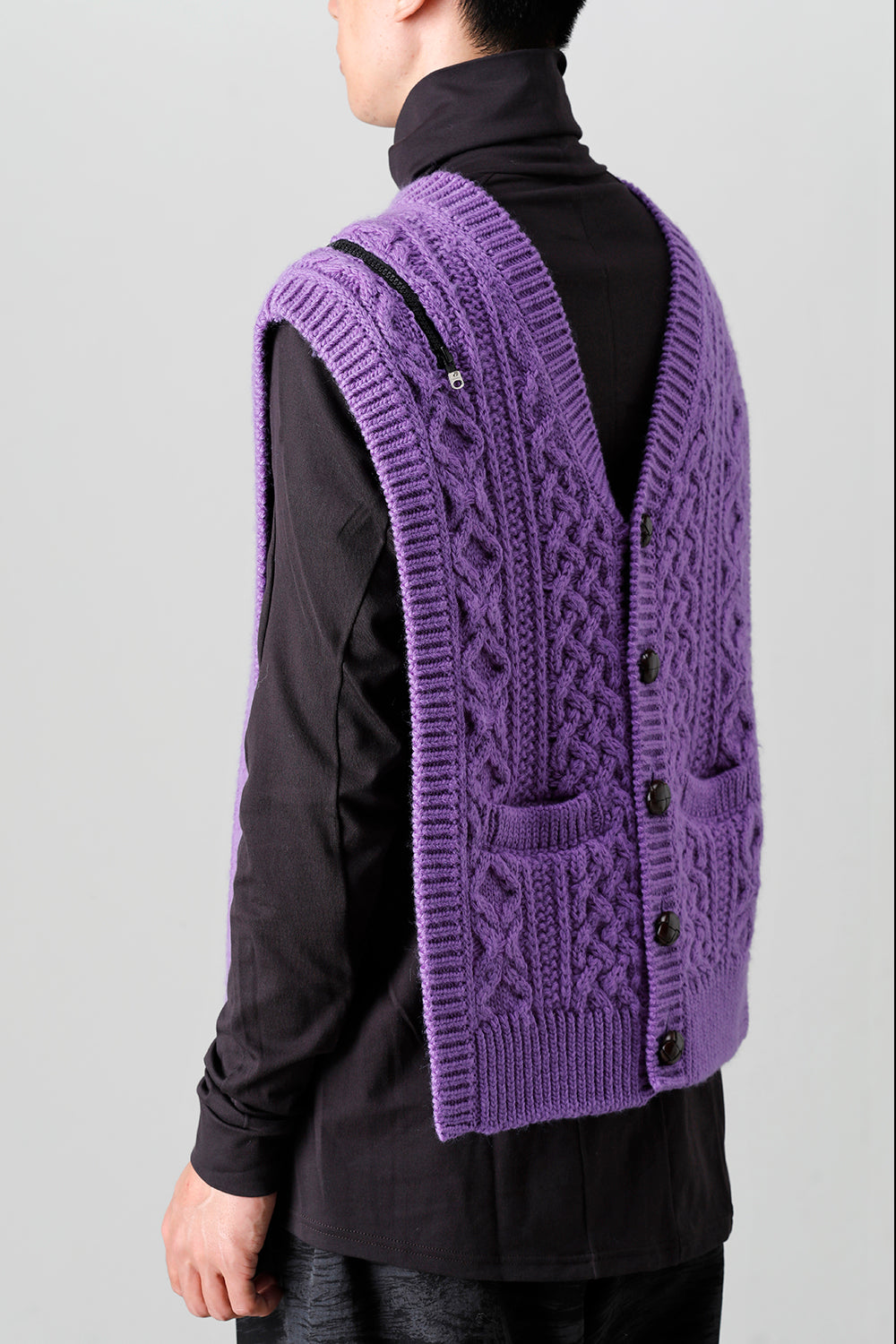reverse double zip aran pattern vest Purple