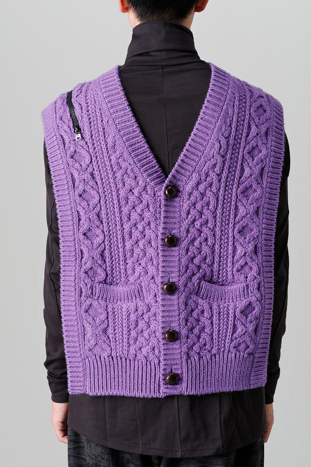 reverse double zip aran pattern vest Purple