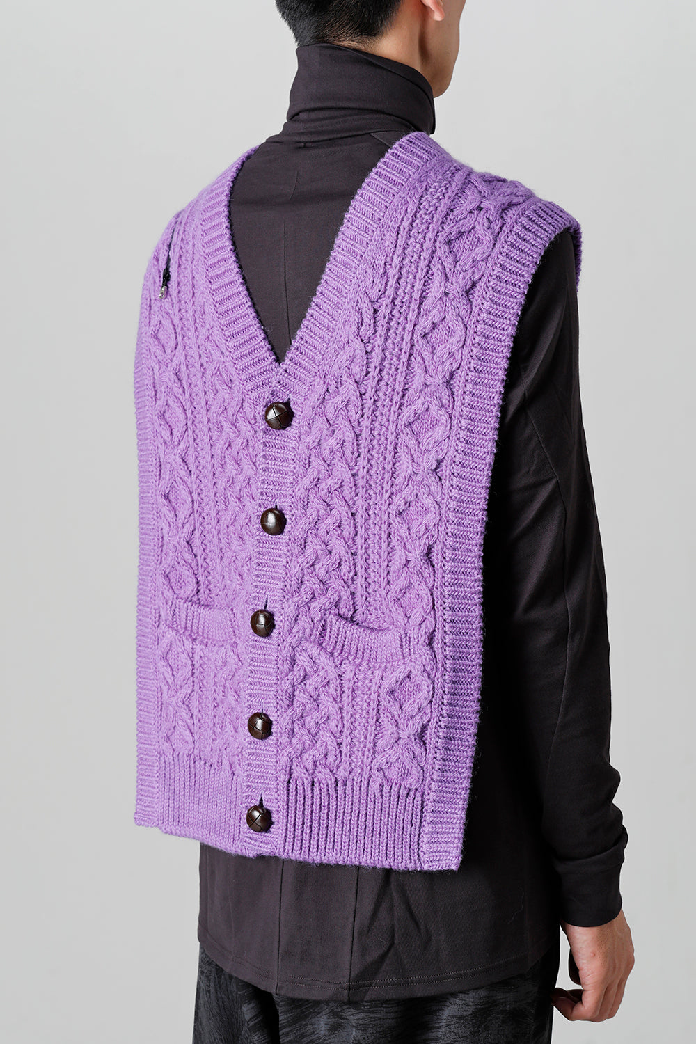 reverse double zip aran pattern vest Purple