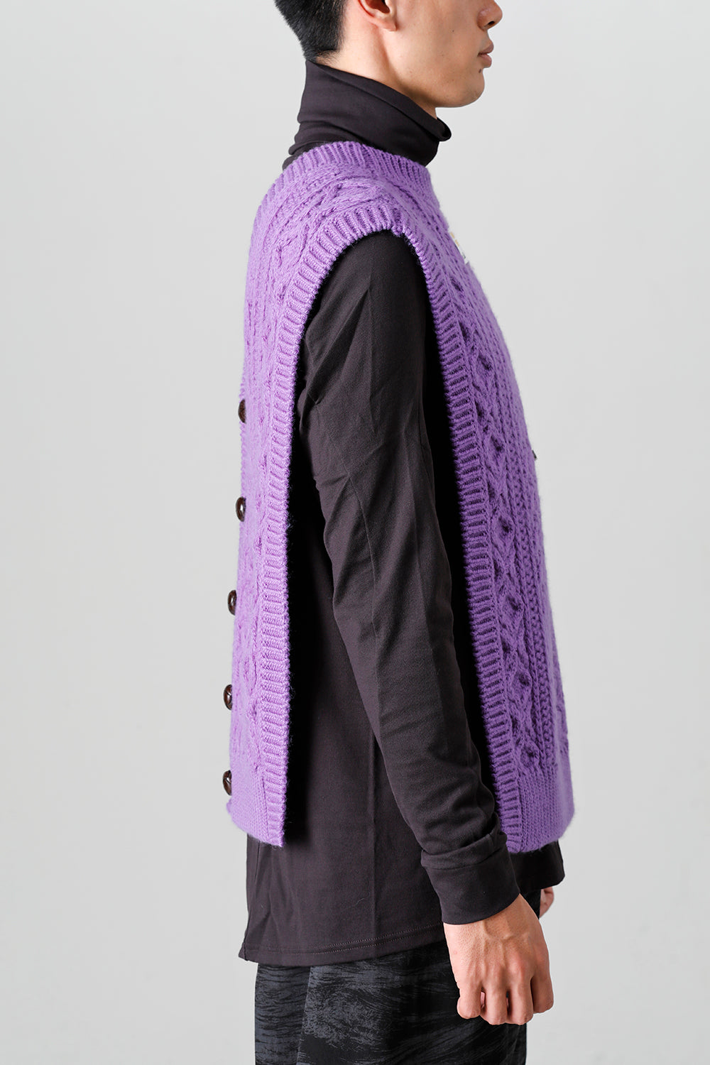 reverse double zip aran pattern vest Purple