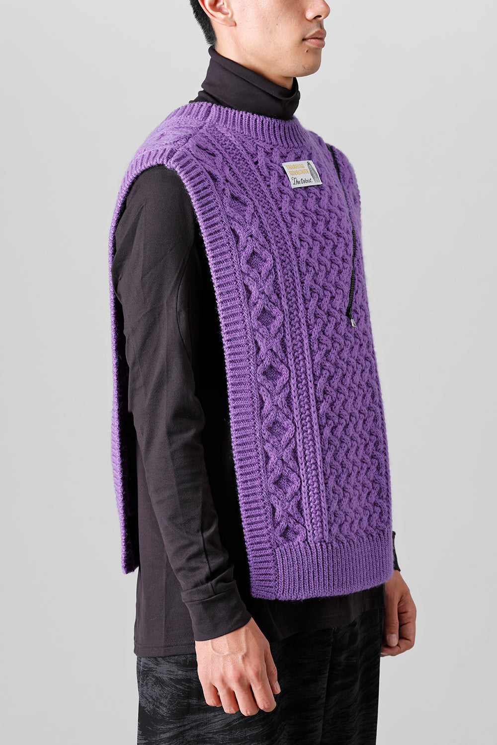 reverse double zip aran pattern vest Purple