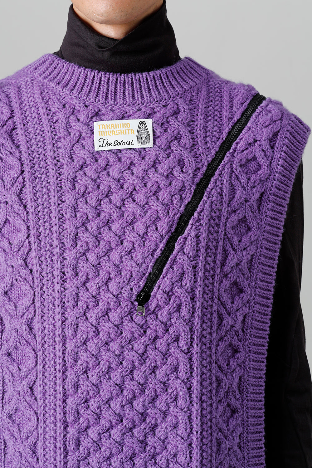 reverse double zip aran pattern vest Purple