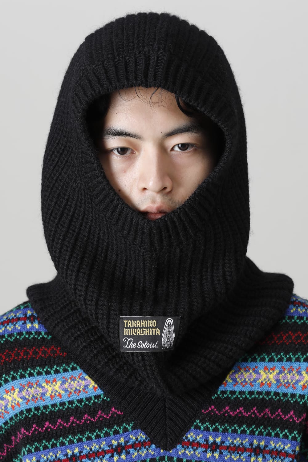 aran pattern balaclava Black