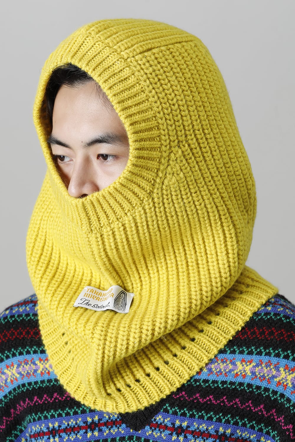 aran pattern balaclava Yellow