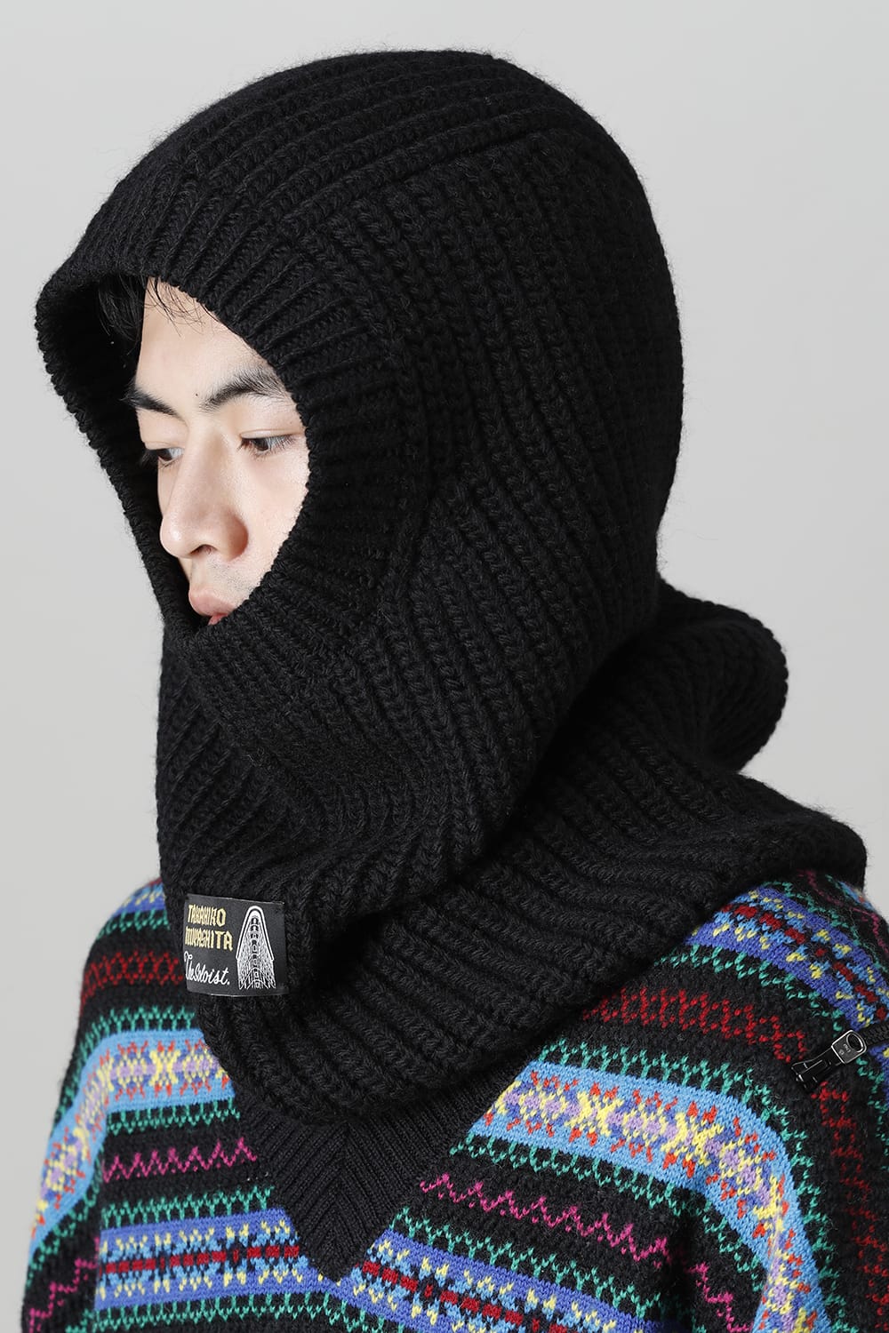 aran pattern balaclava Black