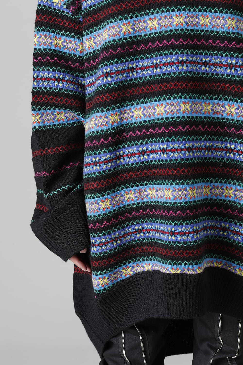 Double zip balloon shaped fair isle pattern sweater