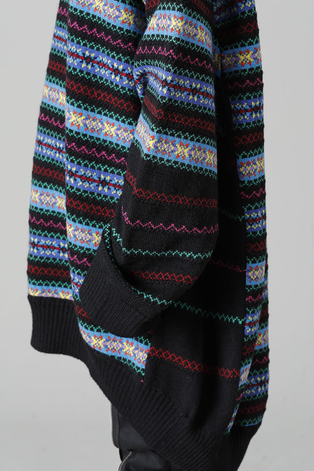 Double zip balloon shaped fair isle pattern sweater