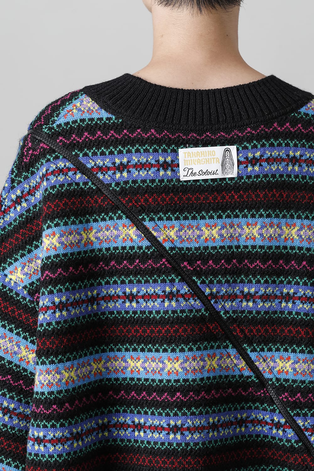 Double zip balloon shaped fair isle pattern sweater