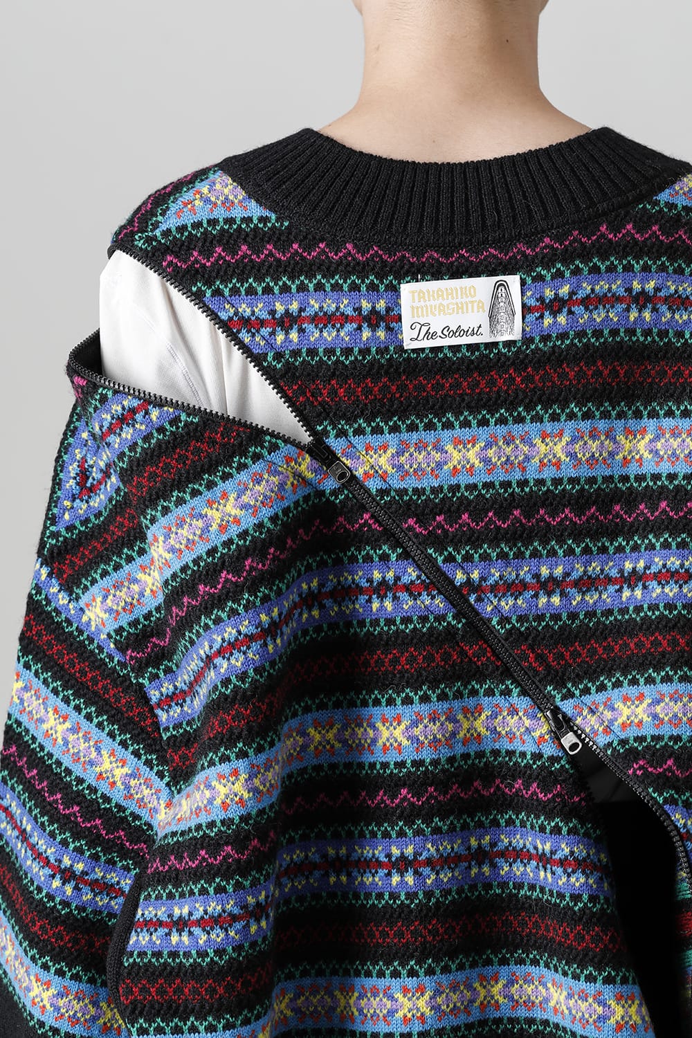 Double zip balloon shaped fair isle pattern sweater