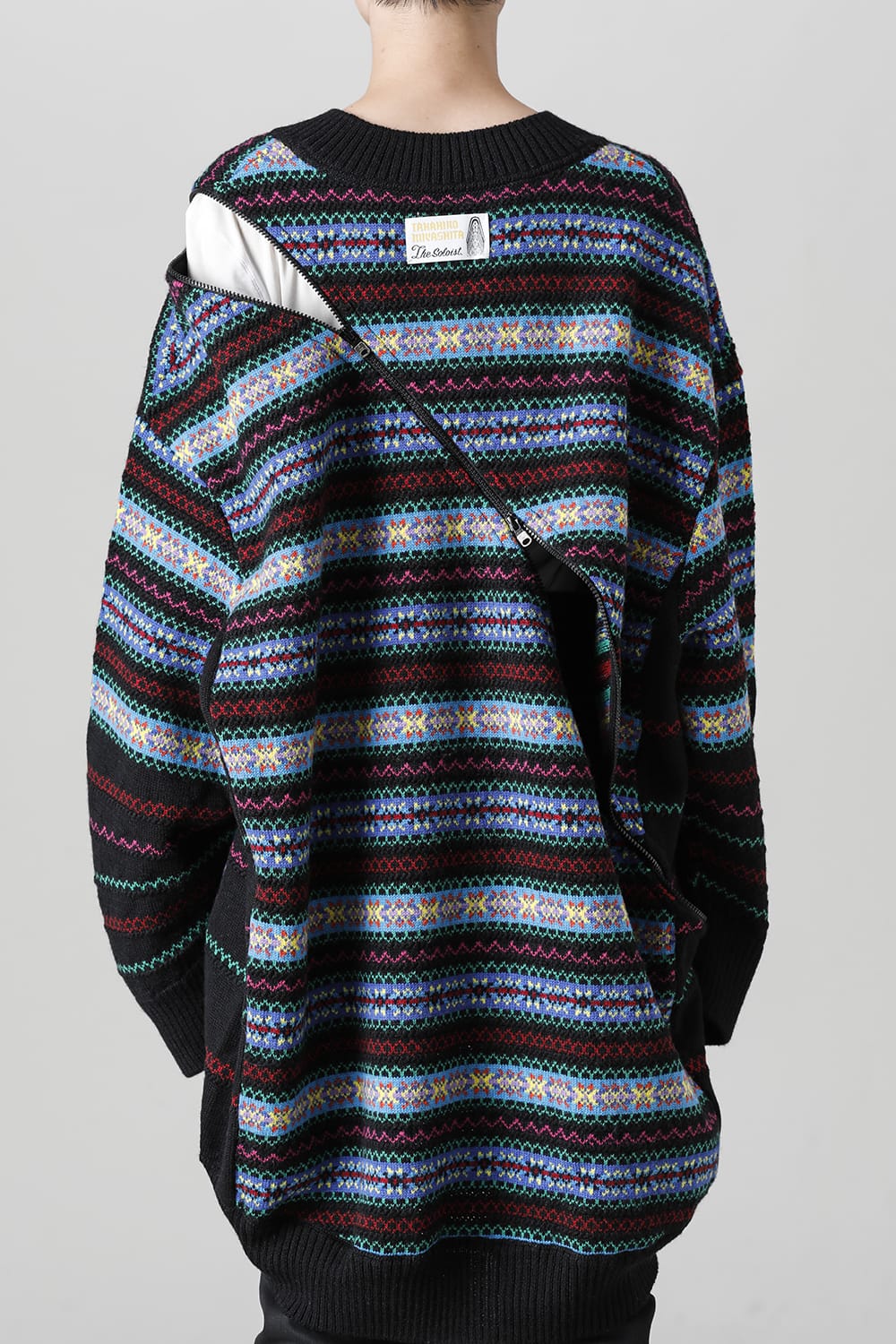 Double zip balloon shaped fair isle pattern sweater