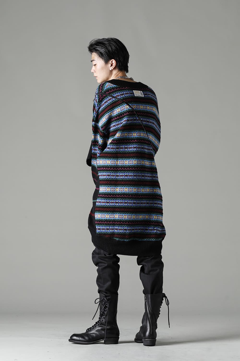 Double zip balloon shaped fair isle pattern sweater